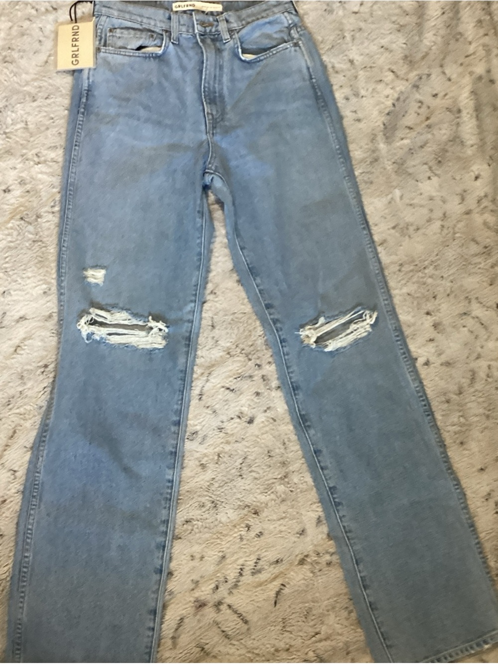 GRLFRND Light Blue Distressed Straight Leg Jeans